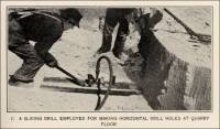 A sliding drill employed for making horizontal drill holes at quarry floor (U.S. Bur. Mines Bul. 124, 1917) 