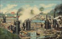 Channelers working in the Hoosier limestone quarry in Bedford, Indiana (postcard photo)