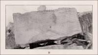 The layers of impurities, which mark roughly the position of the bedding plane, are here seen irregularly distributed through the block of marble. (Alabama, circa 1916)