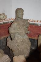 Sandstone statue carved by mission Indians, Santa Barbara Mission, CA