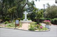 Padre Luis Memorial located across the road from the corridor that holds the sculptures, San Diego Mission, San Diego, CA