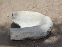 Broken stone mortar at the San Diego Mission, San Diego, CA