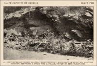 Exposure of green slate along the road just east of Bolivar, Bartow County, Georgia, showing a fold and a small fault in the cleavage (circa 1918)