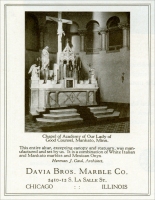 “Chapel of Academy of Our Lady of Good Counsel, Mankato, Minnesota. This entire altar, excepting canopy and statuary, was manufactured and set by us. It is a combination of White Italian and Mankato marbles and Mexican Onyx. Herman J. Gaul, Architect.” (Advertisement from Through The Ages, Vol. 5, No. 8, December 1927, pp. 46)