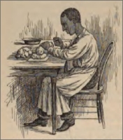 Sketch of Abe Hanson, sculptor, at work (circa 1892)