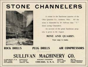 Sullivan Machinery Co., St. Louis, Missouri, Sept. 1906 advertisement (Sandstone quarry in Amherst, Ohio) 