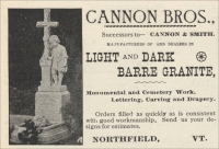 Cannon Bros., Northfield, Vermont, advertisement (The Monumental News, Jan. 1896, pp. 8)