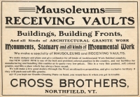 Cross Brothers, Northfield, Vermont (Advertisement from The Monumental News, April 1903, pp. 227)
