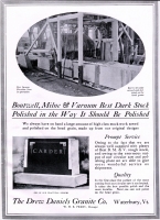 Drew Daniels Granite Company Waterbury, Vermont, Advertisement selling Boutwell, Milne & Varnum Best Dark stock from The Monumental News, September 1919, pp. 608. Boutwell, Milne & Varnum Best Dark Stock 