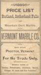 1889 Vermont Marble Company Price List: Rutland, Sutherland Falls, & Dark Marble, Proctor, Vermont title page