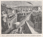 "Fig. 5. Application of Gay's Stone Saw in a Marble Quarry” (in Belgium) in "The Helicoidal or Wire Stone Saw,"(1885 "Scientific American Supplement No. 520)