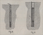 “The usual method of charging and tamping a hole in using the new system is shown in Fig. 8. The charge of powder is shown at C, the air space at B and the tamping at A. Fig. 9 is a special hole for use in thin beds of rock” (from the December 12, 1891, issue of Scientific American Supplement)