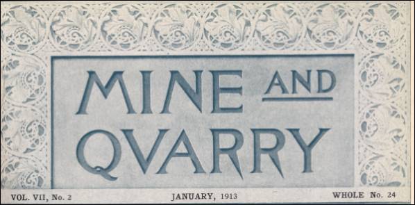 Cover Mine and Quarry Magazine, January 1913