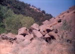 Pile of sandstone blocks from the quarry at The Brownstone Quarry, Colusa County, California