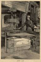 Sanding a slab of stone ( (from the Cape Ann Quarries, Harpers New Monthly Magazine, 1884)