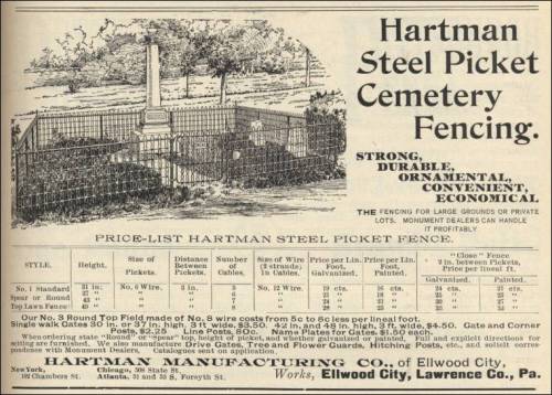 Hatman Steel Cemetery Fencing ad, Aug. 1893