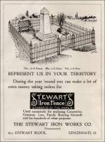 The Stewart Iron Works Co. Ad for Iron & Wire Fences & cast iron vases (The Monument & Cemetery Review, Oct. 1920)