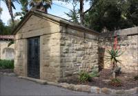 The Covarrubias sandstone mausoleum in the Santa Barbara Mission Cemetery, CA