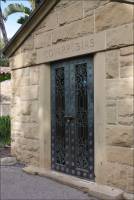 The Covarrubias sandstone mausoleum in the Santa Barbara Mission Cemetery, CA