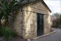 The Covarrubias sandstone mausoleum in the Santa Barbara Mission Cemetery, CA