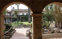 Sandstone arches in garden at the Santa Barbara Mission garden, Santa Barbara, CA