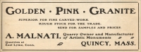 A. Malnati, Quarry Owner & Manufacturer of Monuments (Advertisement from The Monumental News, April 1903, pp. 227) 