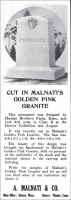Malnati Golden Pink Granite Monument advertisement, Granite, Marble, Bronze, February 192