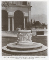 Detail of the handsome carved bowl on the lawn of the Jewett residence, at Pasadena, Calif.,"Through the Ages," 7-1926 