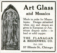 Flanagan and Biedenweg Company, Chicago, Illinois, Art Glass and Mosaics advertisement from “The Monumental News,” January 1909, pp. 13