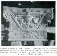 Plaster capital in Buff Indiana Limestone, one of exterior decorative features of the new State Bank & Trust Company Building, Evanston, Illinois. (from “The Art of Stone Carving,” in “Stone,” Jan. 1926, pp. 30)