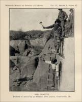 Plate VI. Red Granite. Methods of quarrying at Sheahan Bros. quarry, Graniteville, Missouri (circa 1904)