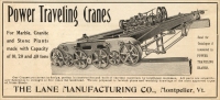 Lane Manufacturing Company, Montpelier, Vermont, Power Traveling Crane Advertisement from The Monumental News, April 1903, pp. 230