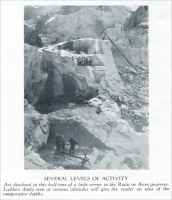 Several levels of activity are disclosed in this half-tone of a little corner in the Rock of Ages quarries, Barre, Vermont