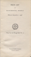 Title page of the Vermont Marble Co. Price List of Monumental Marble, Effective Sept. 1, 1946 (Price List for Design Book #21)