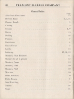 Index for the Vermont Marble Co. Wholesale Price List of Monumental Marble, Effective January 1, 1950