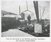 “View on the bank at the Barclay quarries, showing a nice pattern being loaded. (Monument Trade Builder, March-April 1918”)